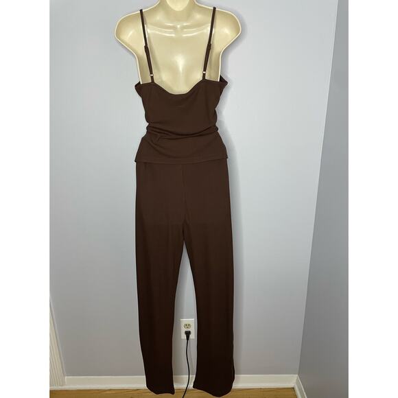 Andie The Wide Leg Pant and The Cami Tank Top Lounge Set Bamboo Rayon Chocolate - Picture 2 of 12